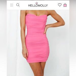Hello Molly Dine and Dash Dress Hot Pink, Corset Ruched Mini Dress